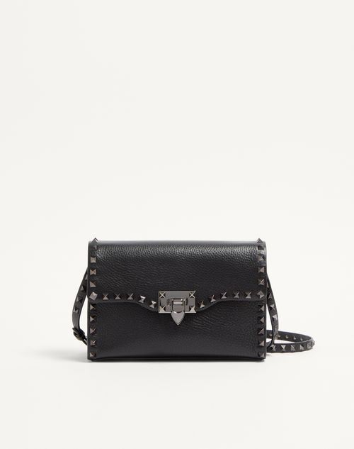 Valentino Garavani - Small Rockstud Grainy Calfskin Crossbody Bag - Black - Woman - Shoulder Bags